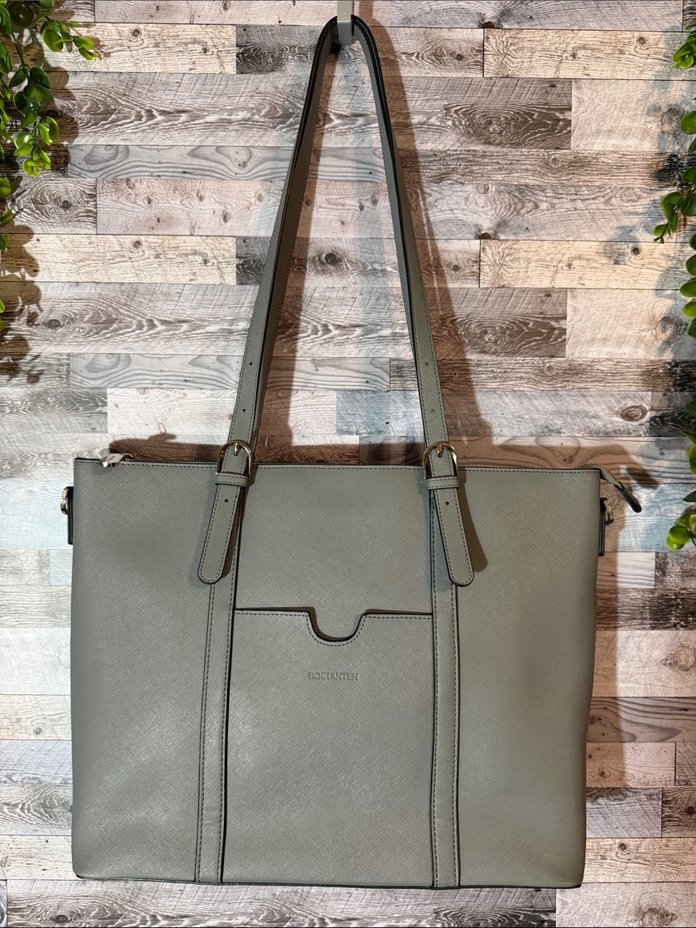 Bostanten Gray Leather Laptop Bag for Women